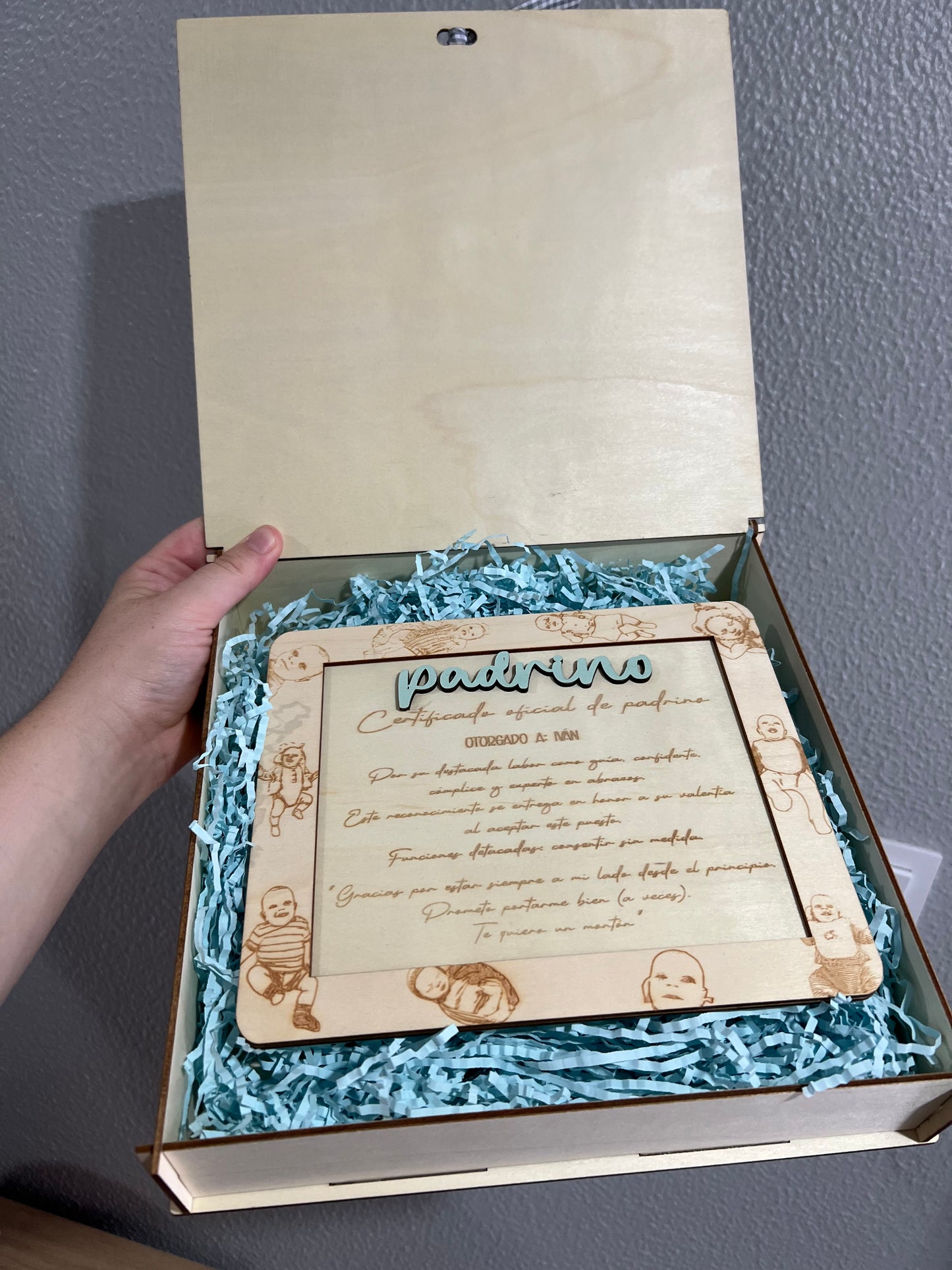 Caja y certificado padrino ó madrina